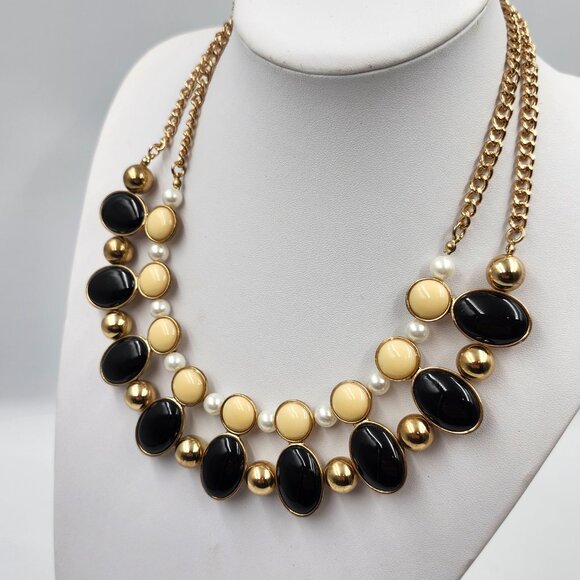 Black, Gold, Pearl Statement Necklace - Picture 3 of 9